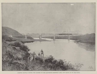 Colenso Eisenbahnbrücke, die längste auf der Ladysmith-Erweiterungslinie, jetzt von den Buren gesprengt